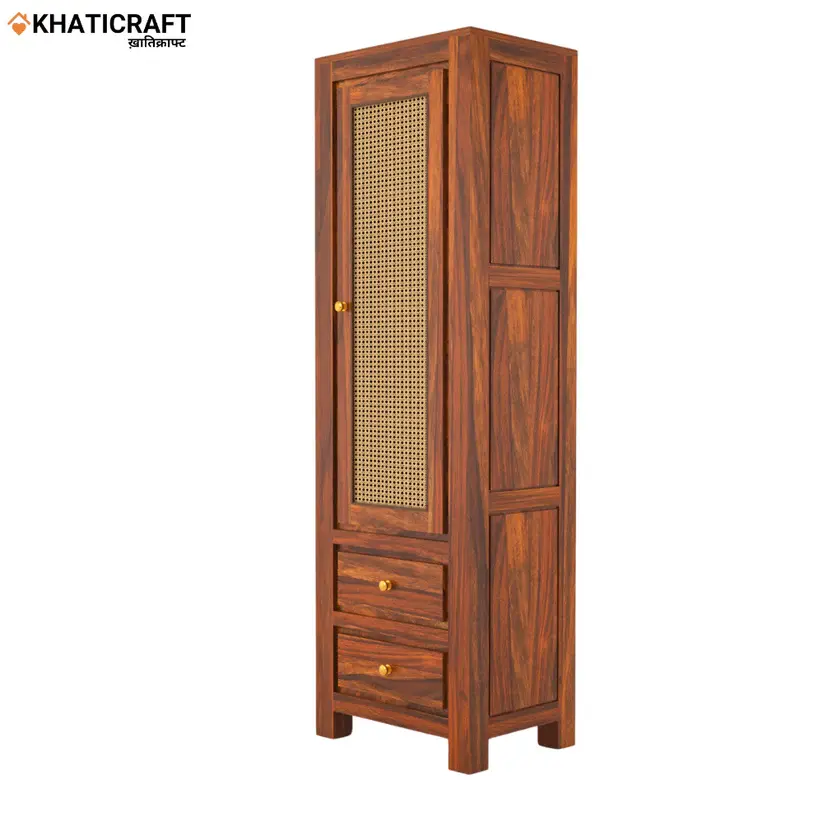 Hina Solid Wood Sheesham Bookshelf with Rattan-2.webp