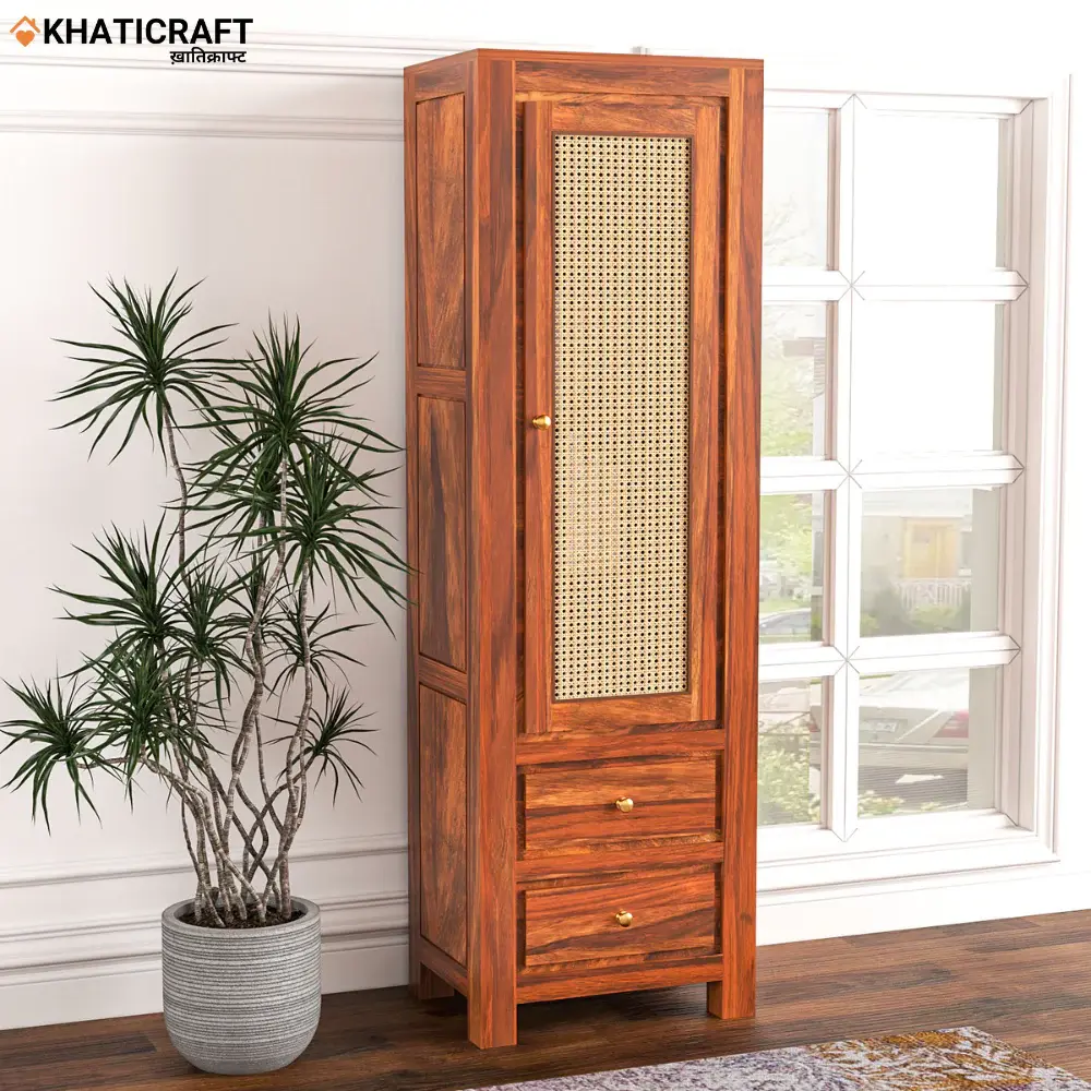 Hina Solid Wood Sheesham Bookshelf with Rattan.webp