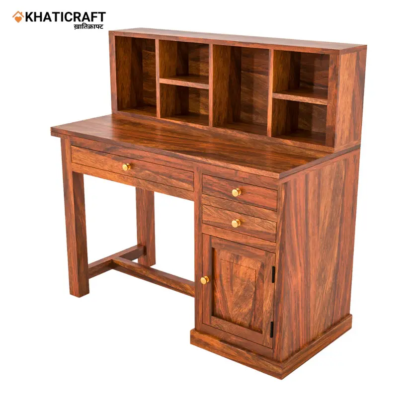 Nitya Solid Wood Sheesham Study Table With Hina  Wallshelf-3.webp