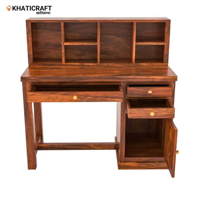Nitya Solid Wood Sheesham Study Table With Hina  Wallshelf-2.webp