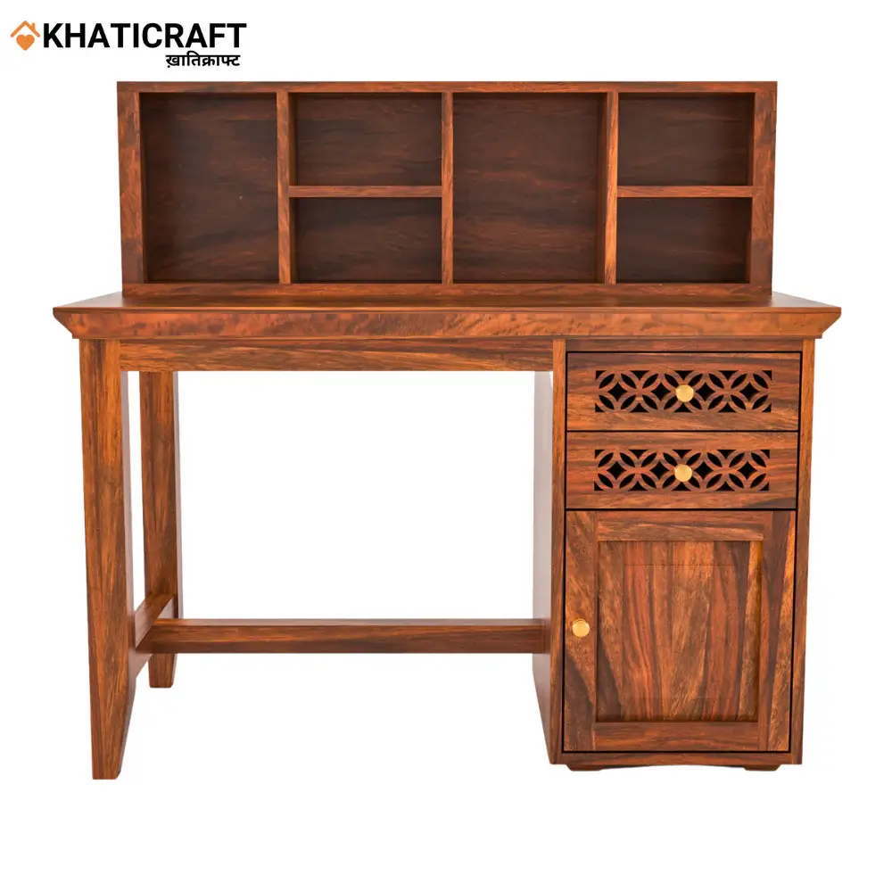 Mira Solid Wood Sheesham Study Table With Hina  Wallshelf-1.webp
