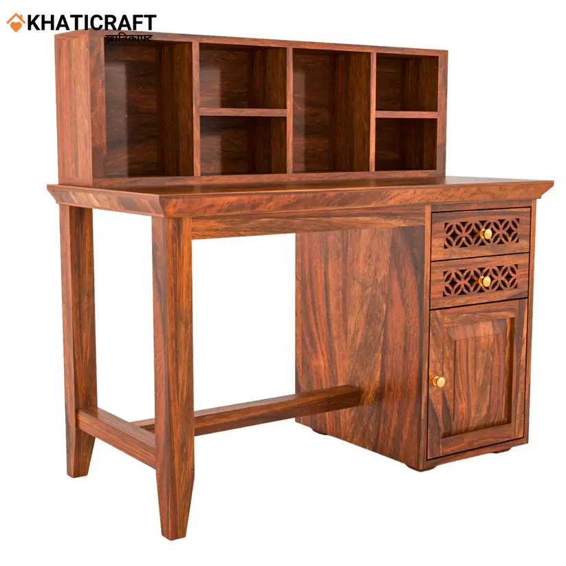 Mira Solid Wood Sheesham Study Table With Hina  Wallshelf-4.webp