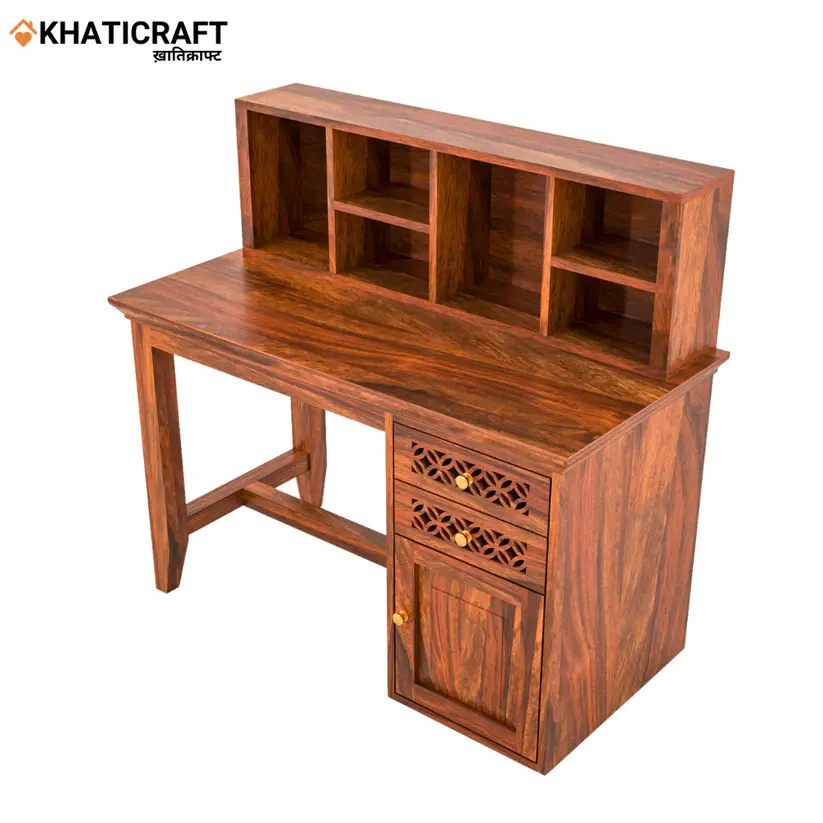 Mira Solid Wood Sheesham Study Table With Hina  Wallshelf-3.webp