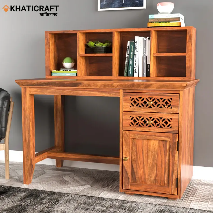 Mira Solid Wood Sheesham Study Table With Hina  Wallshelf.webp