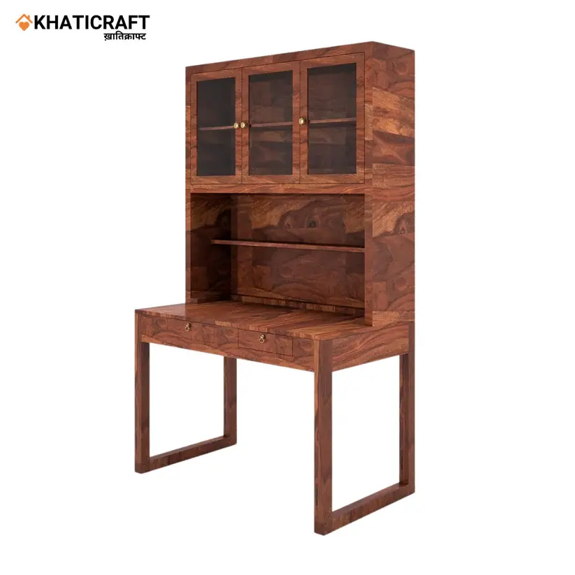 Arya-2 Solid Wood Sheesham Study Table With Mount Bookshelf--3.webp