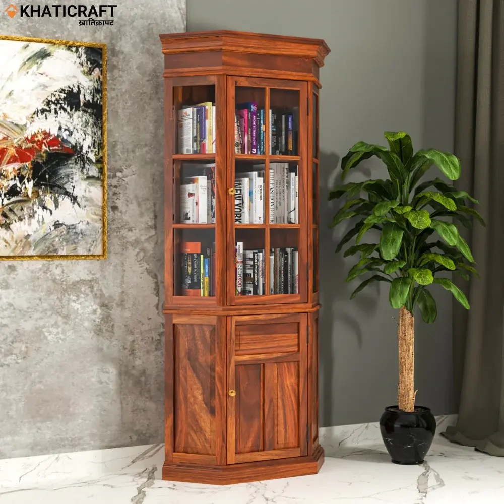 Ziya Solid Wood Sheesham Corner Cabinet-1.webp