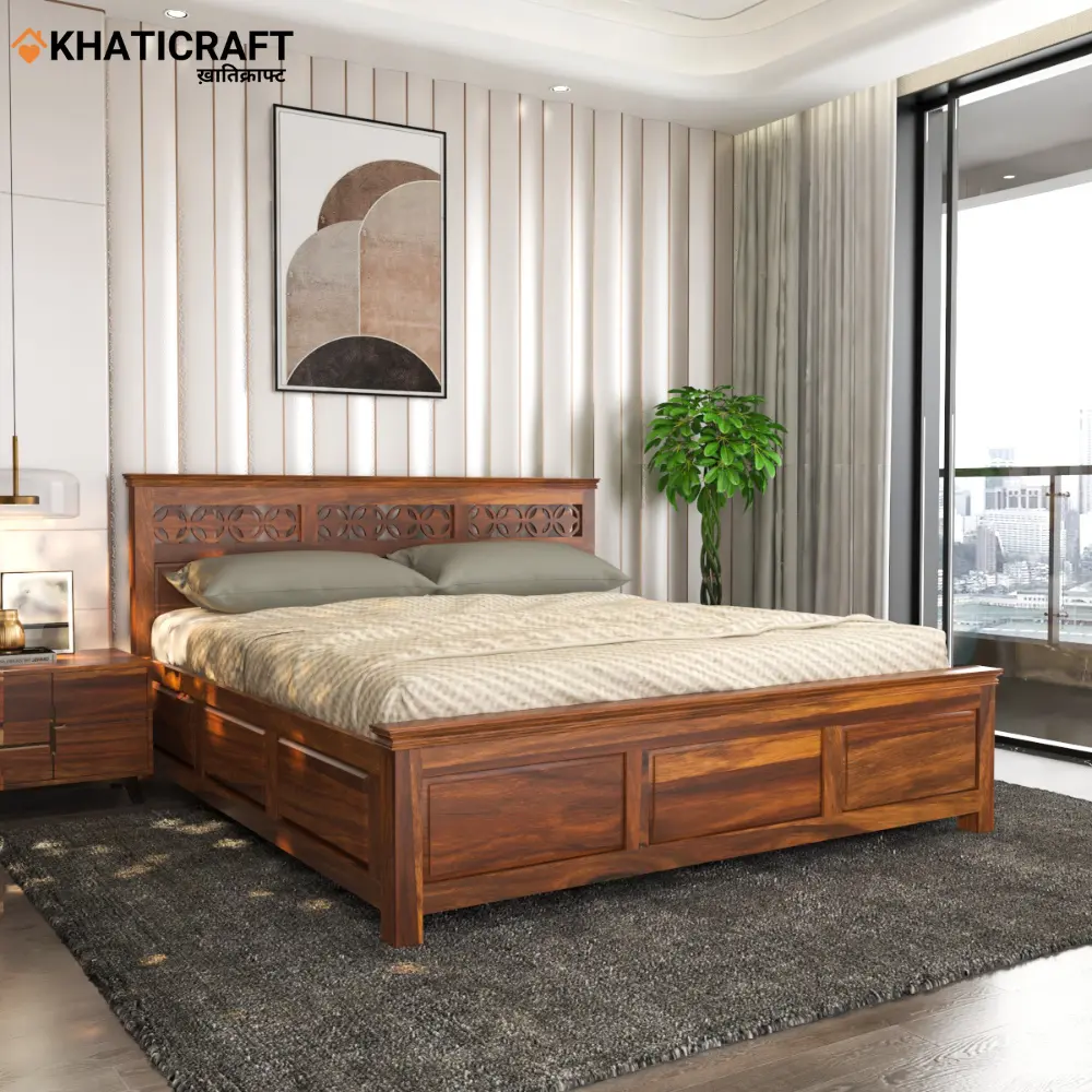 Mira Solid Wood Sheesham Bed(Box Storage)