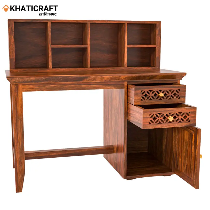 Mira Solid Wood Sheesham Study Table With Hina  Wallshelf--5.webp
