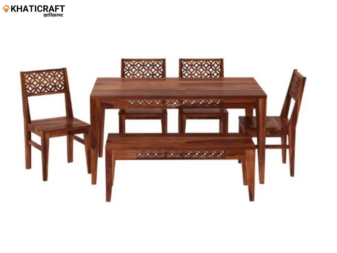 Mira 6 Seater Solid Wood Sheesham Dining Set with Bench