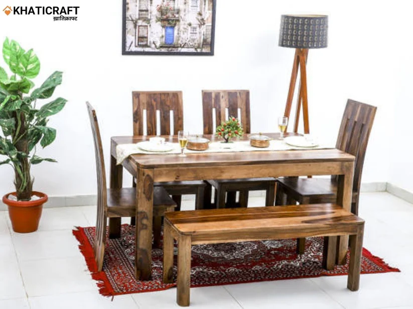 Rami Hana 6 Seater Solid Wood Sheesham Dining Set with Bench