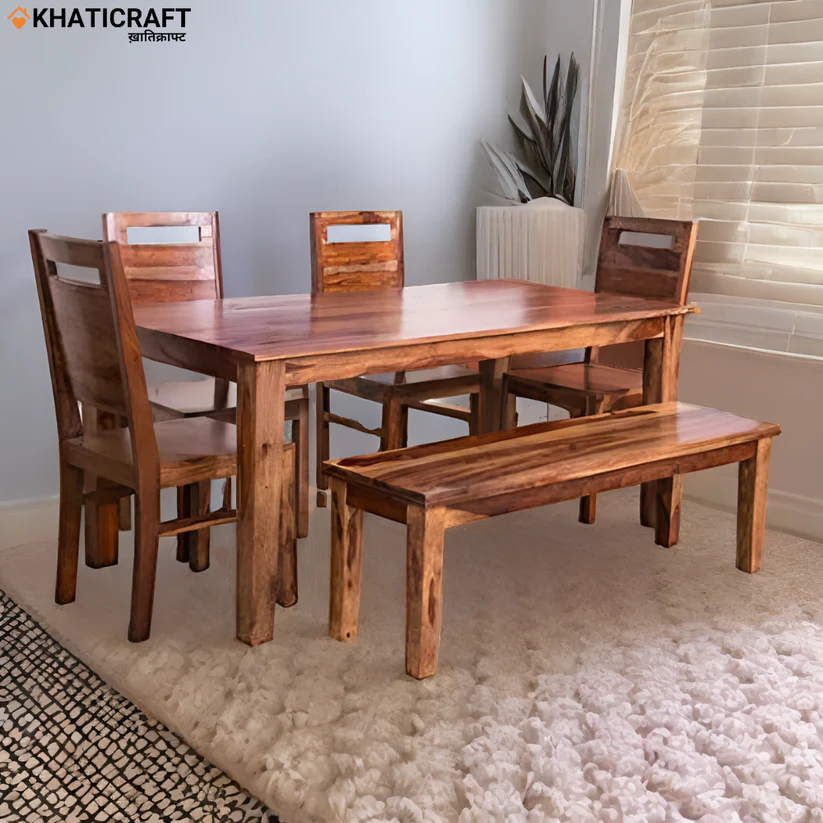 Hina Niru 6 Seater Solid Wood Sheesham Dining Set with Bench
